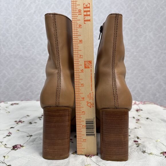 Vtg Candies Leather Boots Womens 8.5 Tan Chunky Heel Square Toe Mid Calf 90s Y2K - Picture 6 of 11